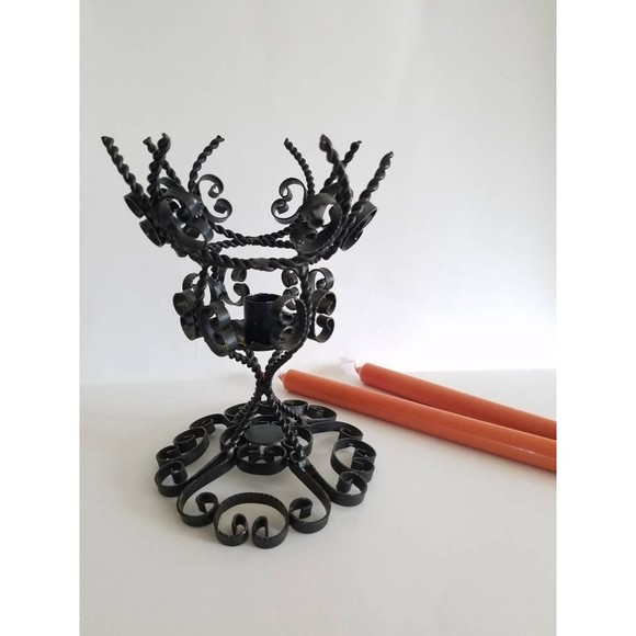 Vintage Ornate Filigree Cast Iron Taper Candleholder - Picture 1 of 10